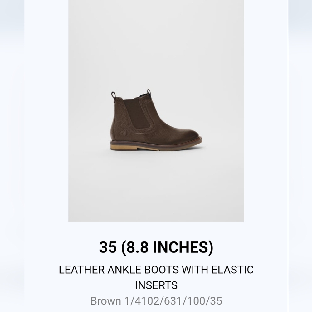 Zara leather ankle boots with elastic inserts , bnwt EUR 35 or US 3.5 brown